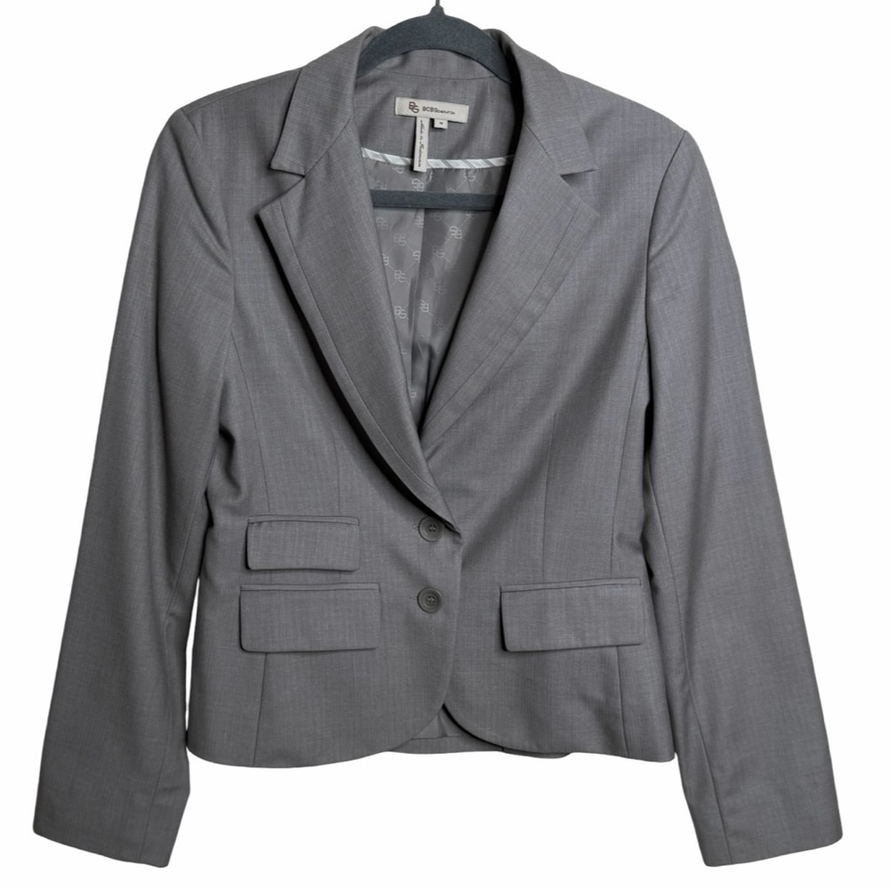 BCBGeneration Wool Blend Blazer Subtle Herringbone Pinstripe Gray Women's‎ Sz 10
